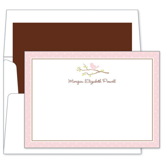 Pink Bird on a Branch Flat Note Cards
